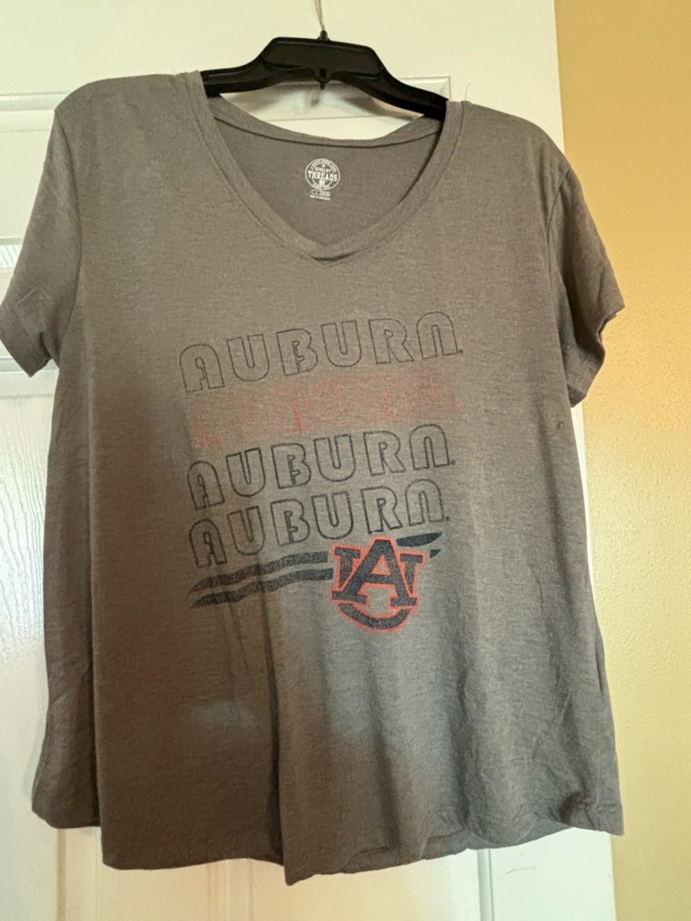 Rivalry Threads Gray V-Neck Auburn Graphic Tee with Orange & Navy Logo